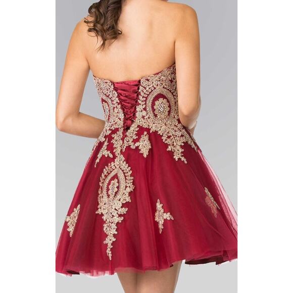 GLS Apparel USA Inc. Women's Red Tull  Strapless Dress W/Gold Sequins Size XS - Picture 5 of 7